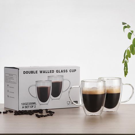 Lot de 2 tasses à eau en verre, multifonctionnelles, grande capacité, transparentes et sûres, à double paroi pour la maison (1/5)
