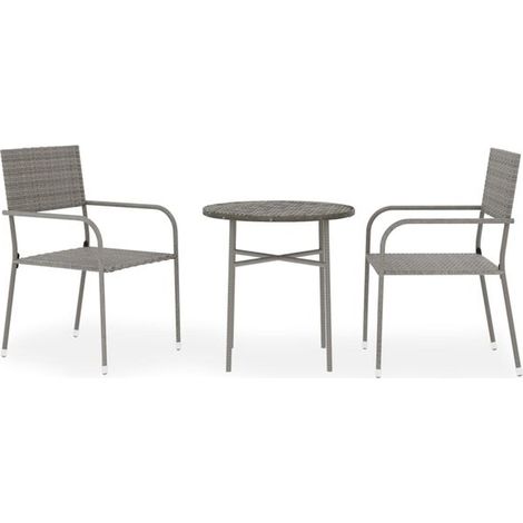 Ensemble table et chaises de jardin trois pièces, résine tressée grise (1/5)