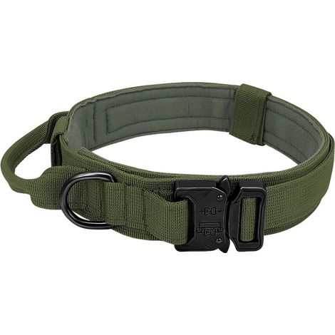Collier tactique pour chien taille L, collier vert avec boucle métallique noire (1/5)