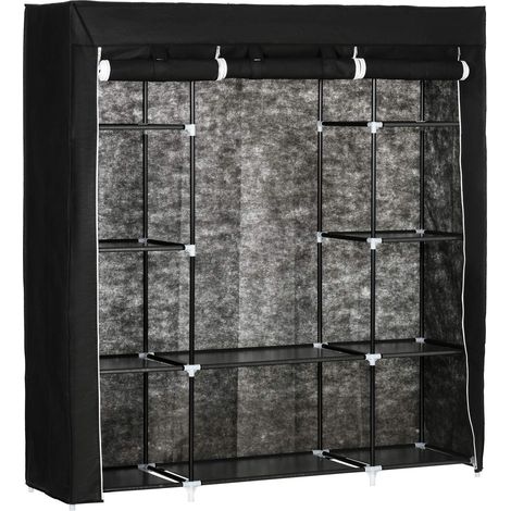 Armario De Tela Con Cremallera, 1 Barra Para Ropa, 10 Estantes, 150X43X162,5Cm, Tejido No Tejido