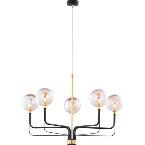 Lampadario loft nero oro sfere ambra 5xG9 Jupiter ERIS (1/2)