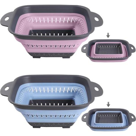 Passoire Pliable Silicone Passoires Pliables Camping-2pcs (Rose azur) Passoire Cuisine Pliable (1/5)