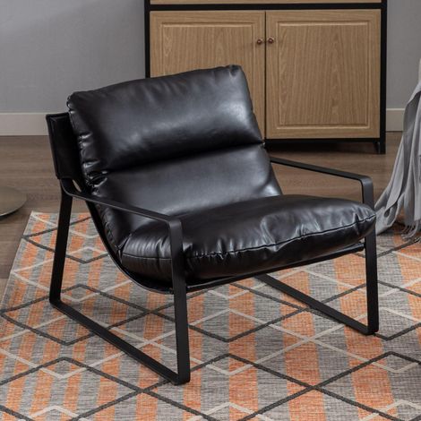 Loungesessel aus PU-Leder mit Armlehnen, modern, schwarz (1/5)
