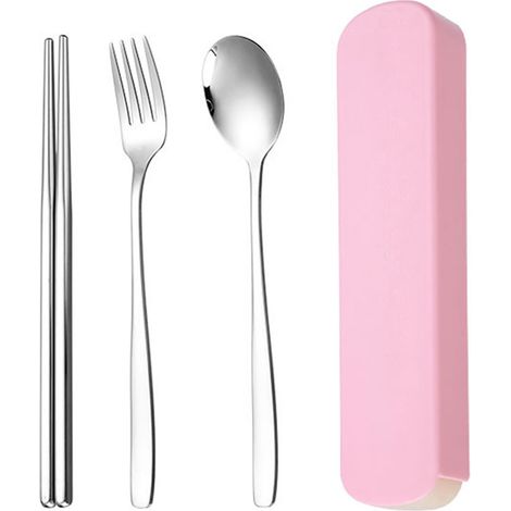 1 Ensemble couverts, acier inoxydable, manche ergonomique, avec étui, pour camping voyage pique-nique (1/5)