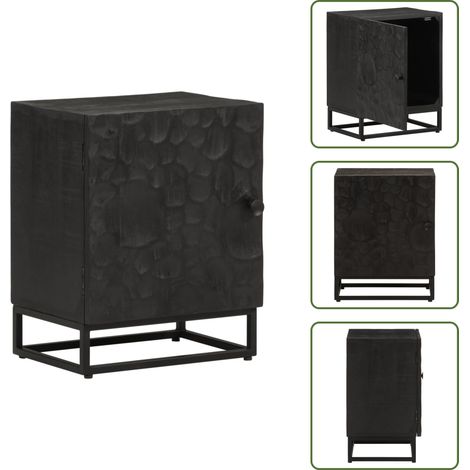 Hierro - vidaXL Mesita de noche madera maciza mango y hierro negro 40x30x50 cm - Almacenamiento