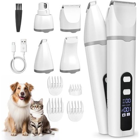 Leiser 4 in 1 Haarschneider für Hunde und Katzen mit LCD Display, USB C Anschluss und 2 Geschwindigkeitsstufen für die perfekte Fellpflege