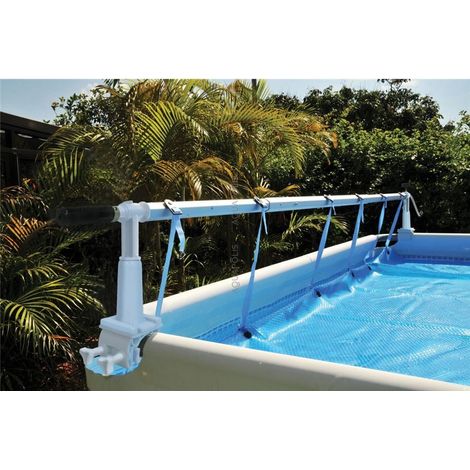 Enrouleur de bâche de piscine hors sol – Compatible piscines tubulaires et à margelles – Plastique résistant – Fixation incluse – Recommandé jusqu'à 6.15m – Piscineo