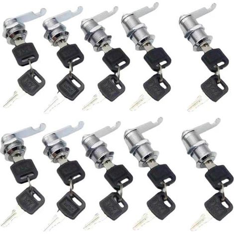Lot de 10 verrous cylindriques pour boîtes aux lettres et tiroirs, 16 mm, avec 2 clés. Serrure de sécurité avec clés pour portes de boîtes aux lettres. (1/5)