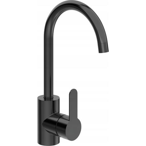 Robinet de cuisine Sunbest, 340 mm, acier inoxydable 304, noir mat, kit de fixation, 3 joints, flexibles de raccordement de 60 cm, pivotant à 360°, résistant à la corrosion, design minimaliste moderne (1/5)