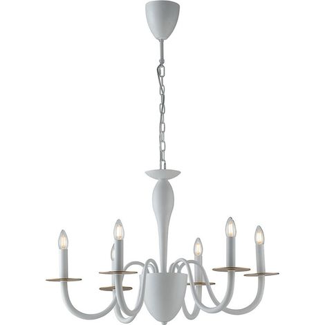 "Lampadario ARMSTRONG in metallo bianco a sei luci con dettagli in oro"