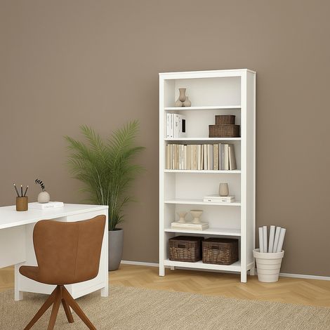 Dmora - Estante para libros Sinlaku, Estante de oficina, Porta libros móvil, Biblioteca, 78x33 h199 cm, Blanco (1/5)