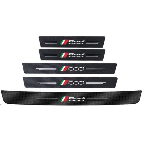 (5 pièces) Plaques de seuil de porte avant et arrière pour Fiat 500x 500,logo en fibre de carbone,protection de seuil de coffre et de pare-chocs,autocollants (1/3)