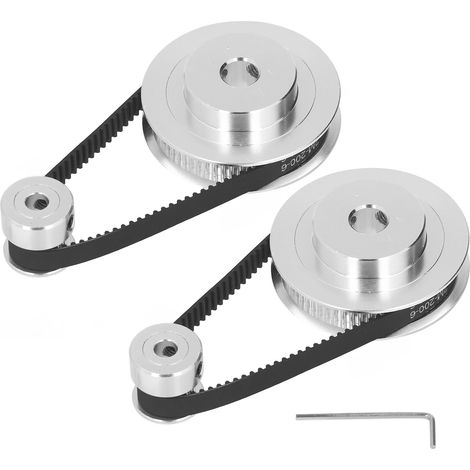 2 poulies synchrones GT2 en alliage d'aluminium avec 2 courroies de 200 mm x 6 mm, 60 dents (8 mm) et 20 dents (5 mm) (1/5)