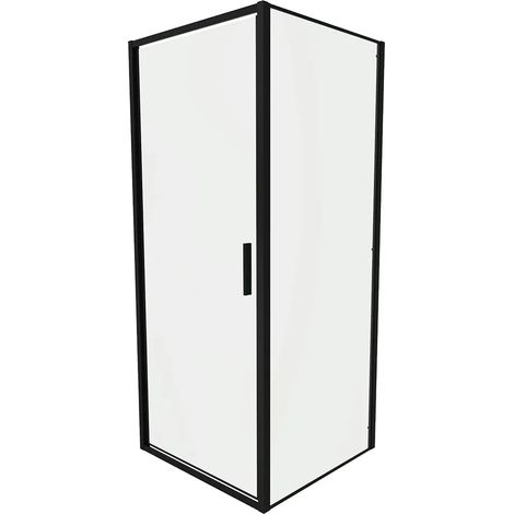 Cabine de douche Slim 80x90cm avec porte battante et paroi fixe Profils noirs opaques et verre transparent 6mm h190 Mod. Portofino