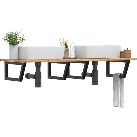 Estante de lavabo de pared acero y madera maciza de acacia