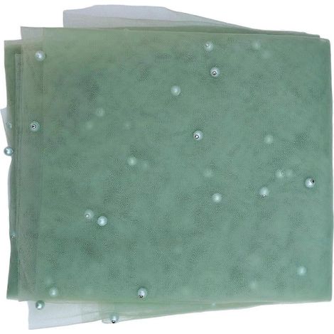Chemin de table en gaze française orné de perles, nappe à dessert en tulle transparent vert clair, idéal pour les mariages, les réceptions et autres événements. (1/5)