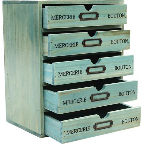 Armoire à tiroirs avec 5 tiroirs - Grande boîte en bois - Tour à tiroirs - Commode en bois - Boîte d'organisation de bureau - 25 x 17,5 x 31 cm (1/5)