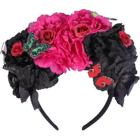 Diadema de flores de Halloween, corona del Día de Muertos, diadema de mariposa para el cabello de Halloween (1/5)