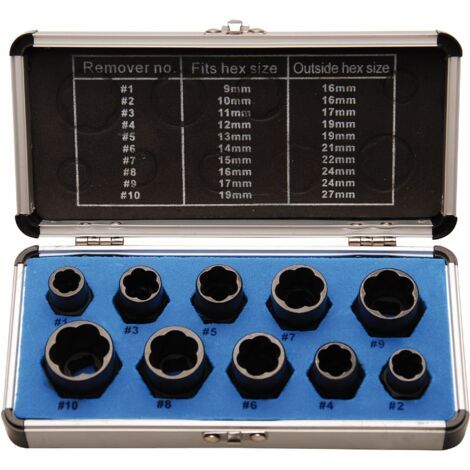 Jeu de douilles spiralées/extracteur de vis 10 mm (3/8") profil hélicoïdal 9-19 mm 10 pièces (1/3)