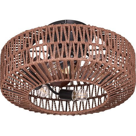 Ventilador de techo estilo boho con luz base de hierro aspas de material sintético pantalla de cuerda interruptor temporizador mando a distancia marrón Estero (1/5)