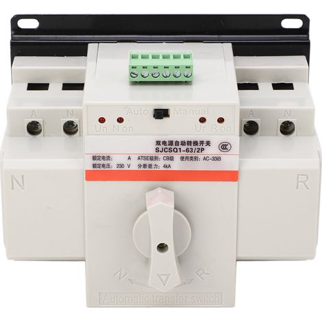 Interrupteur automatique de transfert 63A 2P 4KA, type protection incendie 230V, commutateur électrique à double alimentation niveau disjoncteur (1/5)