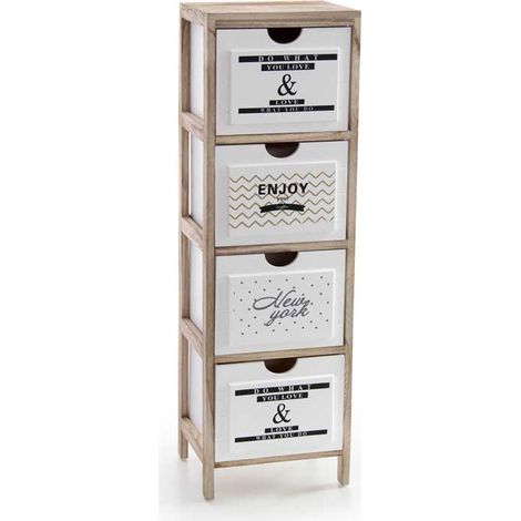 Cassettiera in legno decorata 4 cassetti 30x24x94 cm (1/2)