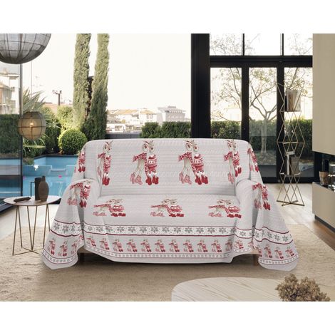 Telo Arredo Made in Italy in Cotone Grandfoulard Copritutto Copridivano Copriletto-Teli Sofà Arredatutto-Drappeggio-Arazzo-Copridivano Grand Foulard Letto Singolo - Renna Rosso (1/4)