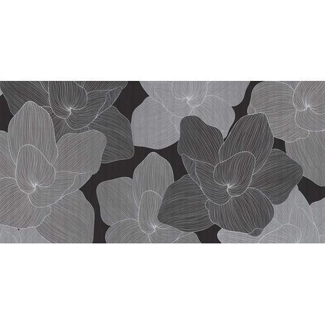 Papier peint panoramique salo floral gris & noir Tapisserie panoramique motif fleur grise & noir idéale chambre Papier peint panoramique couloir (1/2)