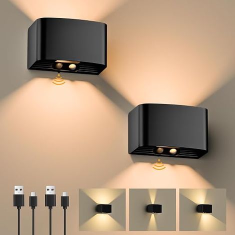 Indoor Wall Light, Motion Sensor Wall Light, LED Wall Lamp, Warm White Light 3000K Wireless Wall Lamp, Adjustable Beam Angle (Black) (1/5)
