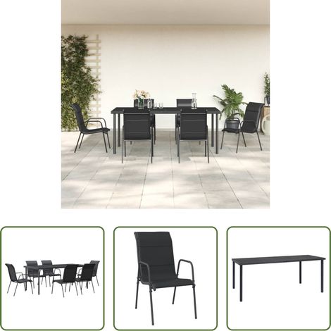 Salle à manger extérieure - Ensemble à manger de jardin 7 pcs noir textilène et acier (1/5)