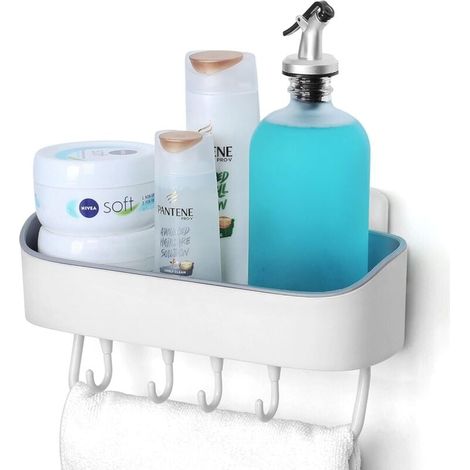 4 Crochets - Support Douche sans Percage Amovible en Plastique pour Shampoing & Gel Douche - Tablette Douche & Cuisine avec Drainage (1/4)