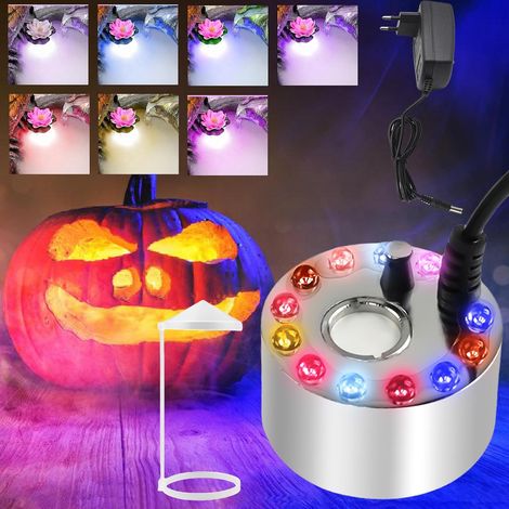 Nébuliseur à ultrasons, avec protection anti-éclaboussures amovible blanche, mini générateur de brouillard avec 12 lumières pour fontaine à eau, bassin, pot, rocaille, vacances, Halloween (20 mm) (1/5)