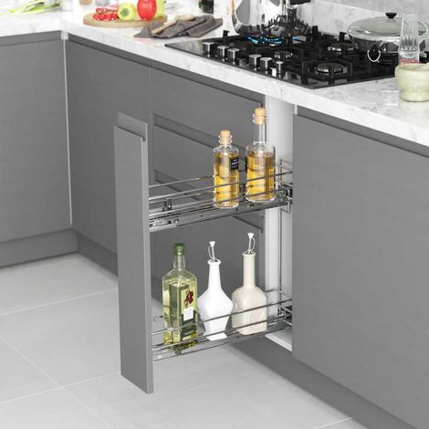 Emuca – Porte-bouteilles extractible 8977411 – Acier chromé avec fermeture amortie – Module 150mm – Capacité 30kg pour meubles bas