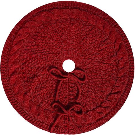Tapis de sapin de Noël tricoté - 46 cm - Idéal pour Noël, les fêtes, les réunions de famille et la décoration de Noël - Rouge (1/5)