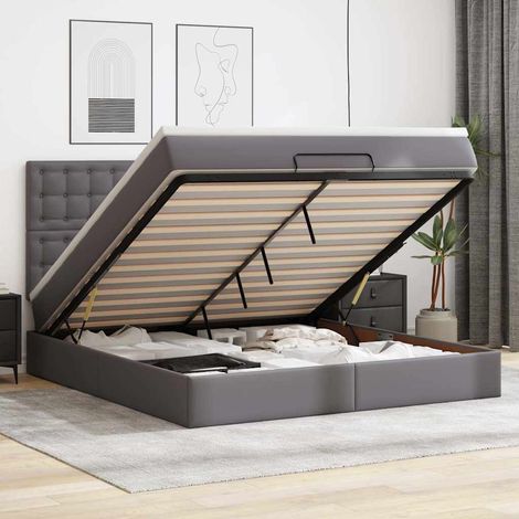 Ottoman-Bett mit Matratze Grau 180x200 cm Kunstleder (1/5)