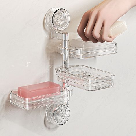 Porte-savon peu encombrant, avec trou d'évacuation, fixation par ventouse, adapté aux salles de bains d'appartements, support de douche, en vinyle (1/4)