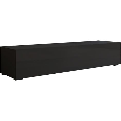Mueble TV bajo con patas 2 cm  Mueble de televisión con LED para Salón  Color Blanco  160x32x40cm  Modelo Nora H2  Negro