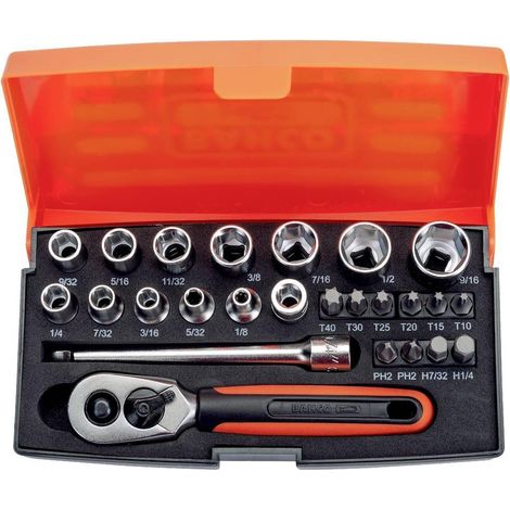 Bahco set di chiavi a bussola 1/4 pollice 25 pezzi argento