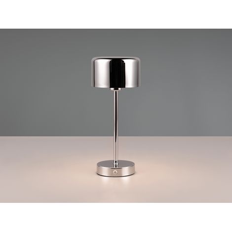 Akku Tischleuchte JEFF per USB aufladbar, Sensordimmer, Silber Chrom, H: 30cm