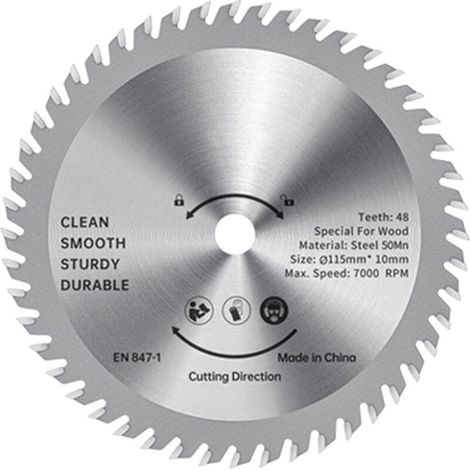 Lame de scie circulaire TCT - 115 mm - Coupe-bois - Acier allié - 48 dents - Scie prête à l'emploi - Pour le travail du bois - Coupe lisse - 32 mm - Mandrin (1/4)