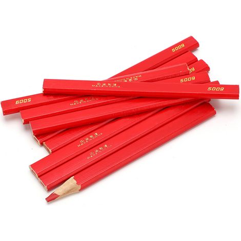 Lot de 10 crayons de charpentier octogonaux rouges de 170 mm pour le travail du bois. (1/5)