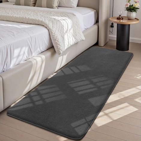 Tapis à poils courts, doux et lavable, antidérapant, pour salon, chambre et couloir, gris foncé, 50 x 120 cm (1/5)