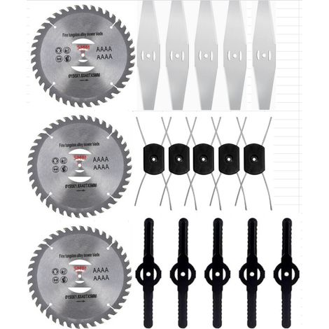 Kit 18 pièces : lames scies alliées, lames losanges, têtes de coupe doubles fils et lames plastiques pour débroussailleuse lithium (1/5)
