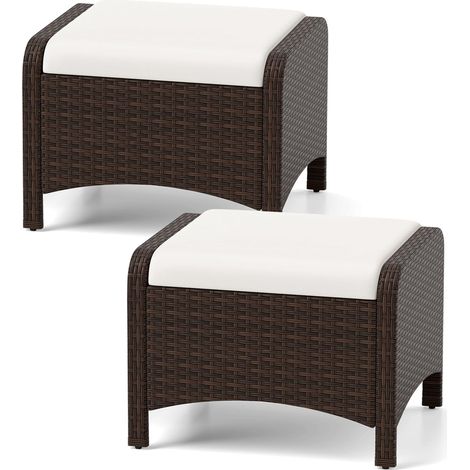 COSTWAY Pouf Ottomano Sgabello Poggiapiedi Divano Puffo Sedile Seduta Extra Tavolino Sedersi Poggia Piedi Rattan Giardino Esterno Balcone Terrazza Cortile Pis (1/5)