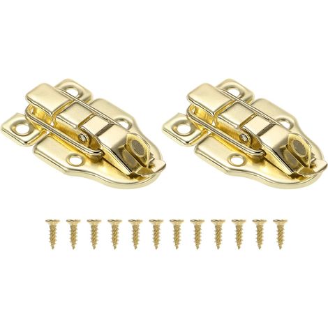 Petit Loquet à Bascule pour Boîte en Métal, 2 Pcs Loquet à Bec de Canard Avec Trou pour Cadenas et Vis pour Armoire à Bijoux en Bois, Boîte à Outils, Doré (1/5)