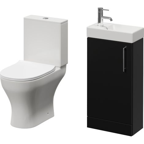 Napoli Cube Matt Black 400mm Single Door Vanity Unit and Jubilee Toilet Suite with Align Basin - 400mm - Chrome 160mm Handle