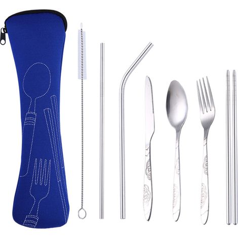 Couverts En Acier Inoxydable Demi-Fleur - Kit Pique-Nique Portable - Bordures Lisses - Usage Extérieur Et Intérieur - 1 Ensemble (1/5)