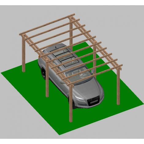 Carport Tettoia per Auto in Legno di Pino Impregnato - mt 5 X 3 - con Pali ad Interrare