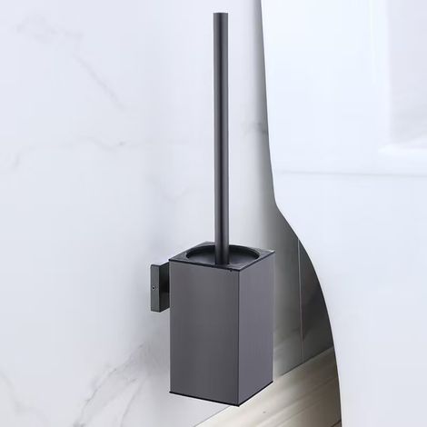 Brosse de toilette en acier inoxydable 304, kit de brosse WC avec montage mural et support pour brosse de toilette (Gris Carré) (1/5)