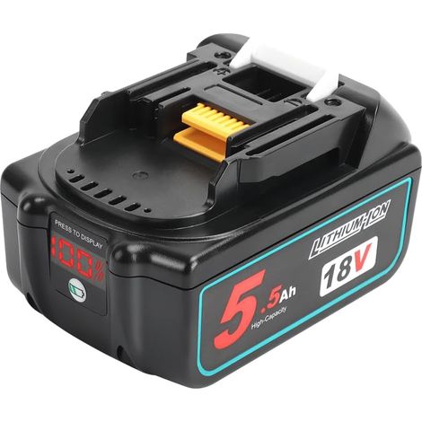 Batterie Lithium-Ion 18V 5.5Ah Powarobor, compatible Makita LXT, remplace BL1850, BL1830, BL1840, BL1860, BL1845, BL1815, indicateur LED, pour outils électriques sans fil. (1/5)